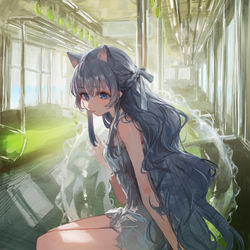This is a pixiv picture whose title is 海へ向かう猫.