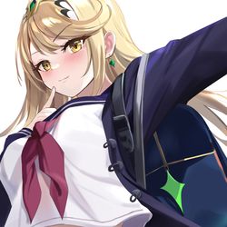 This is a pixiv picture whose title is 学生服のヒカリちゃん　Mythra in school unif.