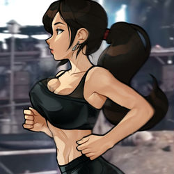 This is a pixiv picture whose title is tifa jogging in the slums.
