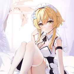 This is a pixiv picture whose title is メイド蛍(原神).