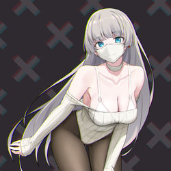 This is a pixiv picture whose title is 口罩+高叉+裤袜=社保.