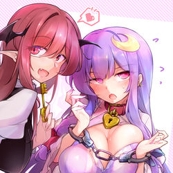 This is a pixiv picture whose title is 手錠パチュリーさまと従順な小悪魔.