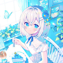 This is a pixiv picture whose title is ブルーハワイ・レアチーズケーキ.