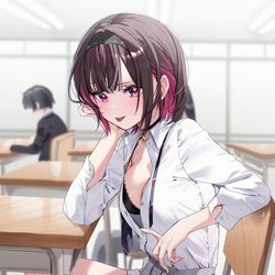 This is a pixiv picture whose title is 「前見てないと先生に怒られちゃうよ？」.