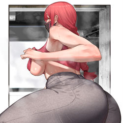 This is a pixiv picture whose title is ロデオマシンで汗を流すマキマさん.