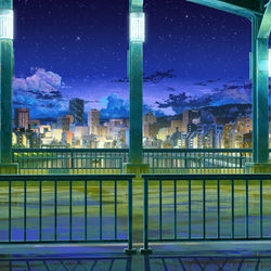 This is a pixiv picture whose title is リバーサイドの橋 /Riverside bridge Night.