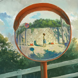 This is a pixiv picture whose title is カーブミラー.