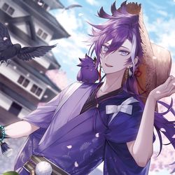 This is a pixiv picture whose title is 【仕事絵】万象院ハッカ 誕生日グッズイラスト.