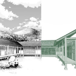 This is a pixiv picture whose title is コの字縁側３Ｄ素材01.