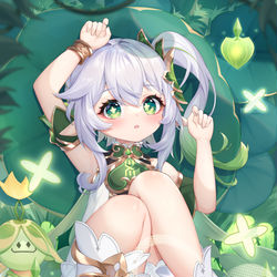 This is a pixiv picture whose title is 纳西妲只是在教训史莱姆而已.