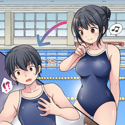 This is a pixiv picture whose title is 【Skeb】着ると性転換するスクール水着.