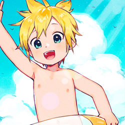 This is a pixiv picture whose title is Beach Party Len Kagamine!.