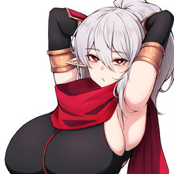 This is a pixiv picture whose title is 白髪エルフ耳忍者！.