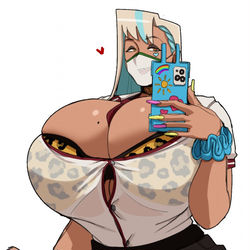 This is a pixiv picture whose title is Pop gyaru bcs yes 📱+🍈🍈=💦.