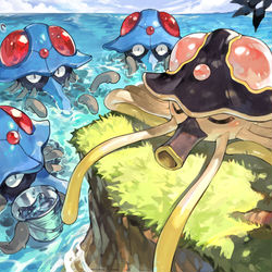 This is a pixiv picture whose title is ドククラゲと寝てるリククラゲ.