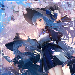 This is a pixiv picture whose title is 春はあなたと～桜並木と魔女のお友達～.