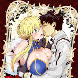 This is a pixiv picture whose title is pixivリクエスト ぐだ乳上kissシーン.