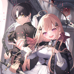 This is a pixiv picture whose title is 『見習い聖女の先導者』.