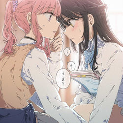 This is a pixiv picture whose title is 玄関でぶつかった優等生ちゃんと隣のギャルちゃん.