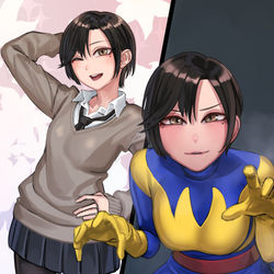 This is a pixiv picture whose title is 王子様系女子高生の裏表.
