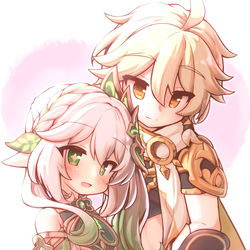 This is a pixiv picture whose title is ナヒーダちゃんと空くん、お二人の愛の証はもう五ヶ月になった.