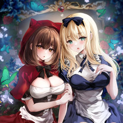 This is a pixiv picture whose title is 【夢見る童話少女－赤ずきんとアリス－】B2タペストリー.