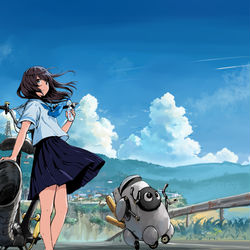 This is a pixiv picture whose title is 『女子高生通学日記』.