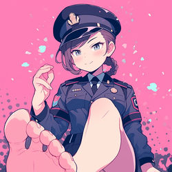 This is a pixiv picture whose title is 婦人警官の素足、足の裏、制服.