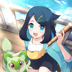 This is a pixiv picture whose title is 【アニポケ】リコ💚ニャオハ.