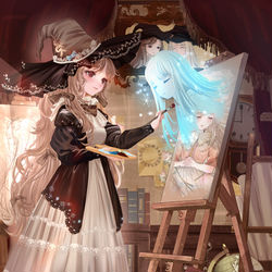 This is a pixiv picture whose title is もう会えないあなたに会いたくて～魔女のお絵描き～.