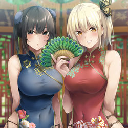This is a pixiv picture whose title is 「どっちと遊ぶ？」.
