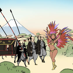 This is a pixiv picture whose title is 大名行列を横切るサンバ.