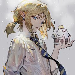 This is a pixiv picture whose title is 雨の日に変な生き物を拾ったリンク先輩.