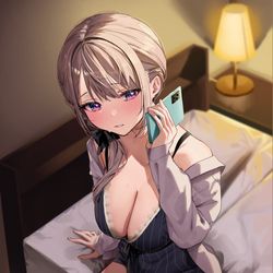 This is a pixiv picture whose title is 「ビデオ通話？…はちょっと恥ずかしい、かも」.