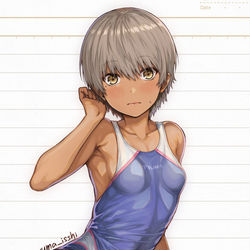 This is a pixiv picture whose title is ずっと男だと思ってた褐色の幼なじみ.