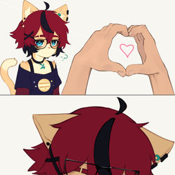 This is a pixiv picture whose title is heart shape hand meme.