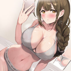 This is a pixiv picture whose title is 千雪…カル〇ンクラインみたいな下着で汗ムレムレになってる自撮り送.