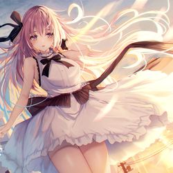 This is a pixiv picture whose title is 白ワンピ娘と夕暮れ.