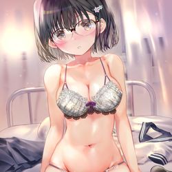 This is a pixiv picture whose title is 【過去絵メガネ差分】放課後の保健室×後輩ランジェリーさん.