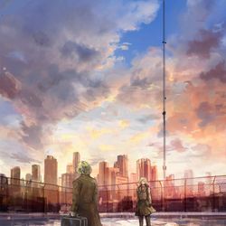 This is a pixiv picture whose title is 黄昏と僕と僕.