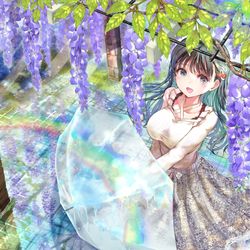 This is a pixiv picture whose title is 雨あがりと藤の花.