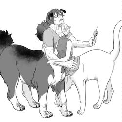 This is a pixiv picture whose title is 犬猫タウロス.
