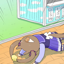 This is a pixiv picture whose title is 落としたアイスキャッチしたファル子.