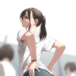 This is a pixiv picture whose title is 背骨を伸ばすポニーテール女子.