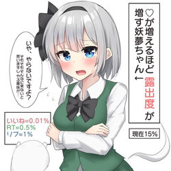 This is a pixiv picture whose title is 露出度が増していく妖夢ちゃん(露出度15%).