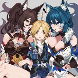 This is a pixiv picture whose title is 摸鱼练习   停云、驭空X彦卿.