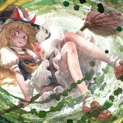 This is a pixiv picture whose title is 箒に乗る東方獣王園の魔理沙.