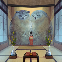 This is a pixiv picture whose title is 社務課管理物品「庇護を求める日本人形」.