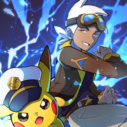 This is a pixiv picture whose title is キャプテンピカチュウ＆フリード.