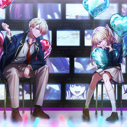 This is a pixiv picture whose title is aqua and ruby.